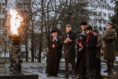 Uroczystości pod pomnikiem Bohaterów Getta w Warszawie – 29 stycznia 2018. Fot. Sławomir Kasper (IPN)