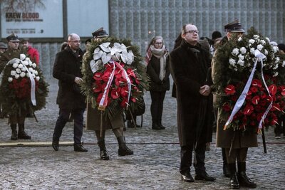 Uroczystości pod pomnikiem Bohaterów Getta w Warszawie – 29 stycznia 2018. Fot. Sławomir Kasper (IPN)