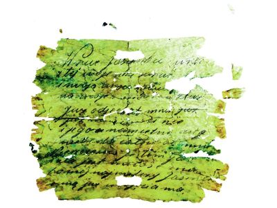 Stary Grodków. Kartka odnaleziona w papierośnicy przy jednej z ofiar z zapisanym tekstem piosenki „Wróć, Jasieńku, wróć”