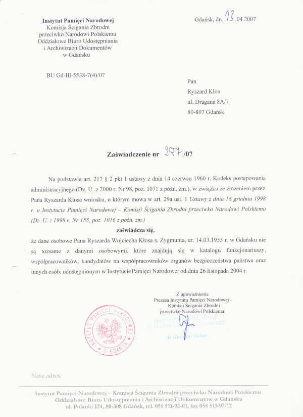 zaświadczenie