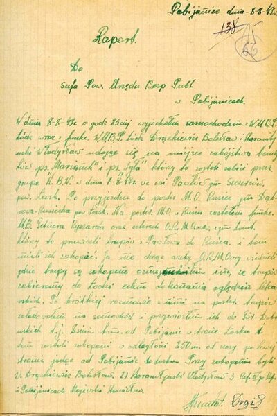 Raport do Szefa PUBP w Pabianicach z 8 VIII 1949 r. (Archiwum IPN w Łodzi, Akta WUBP w Łodzi, sygn. pf 10/745, k. 15)