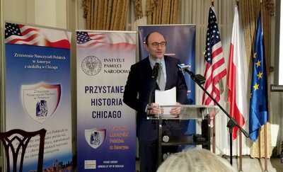 Uroczystość otwarcia „Przystanku Historia IPN” w Chicago. Konsul generalny RP w Chicago Piotr Janicki – 18 stycznia 2018