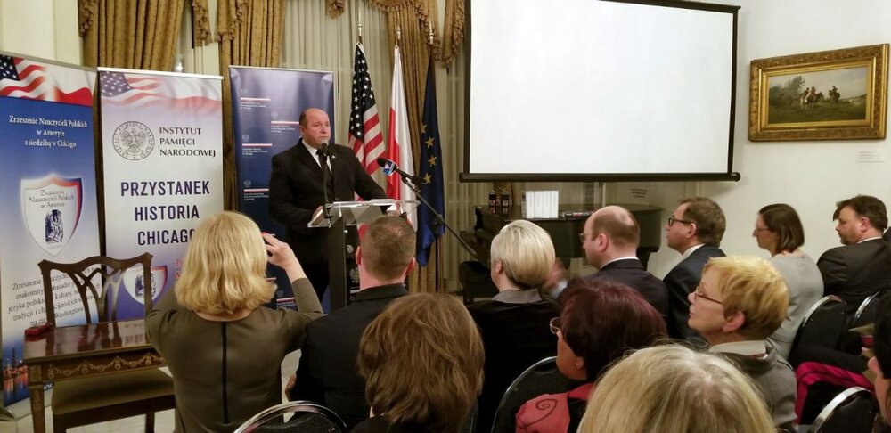 Uroczystość otwarcia „Przystanku Historia IPN” w Chicago. Dyrektor Oddziału IPN w Białymstoku Piotr Kardela – 18 stycznia 2018