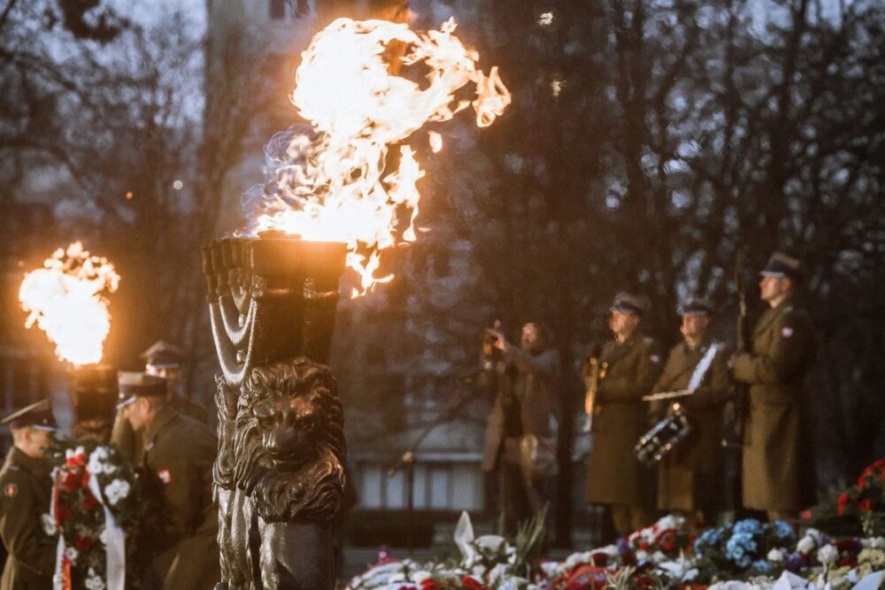Uroczystości pod pomnikiem Bohaterów Getta w Warszawie – 29 stycznia 2018. Fot. Sławomir Kasper (IPN)
