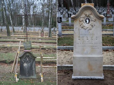 Jeden z grobów wyremontowanych przez BUWiM IPN w Kwaterze żołnierzy Wojska Polskiego – Cmentarz Wojskowy na Powązkach